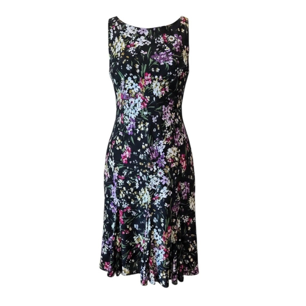 Chaps Sheath Dress Floral Sleeveless Black Cottagecore Romantic Wedding Size 16